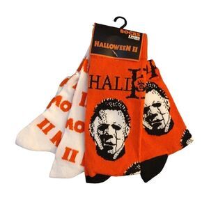 Halloween II Michael Myers Orange White 2 Pack Unisex Crew Socks NWT